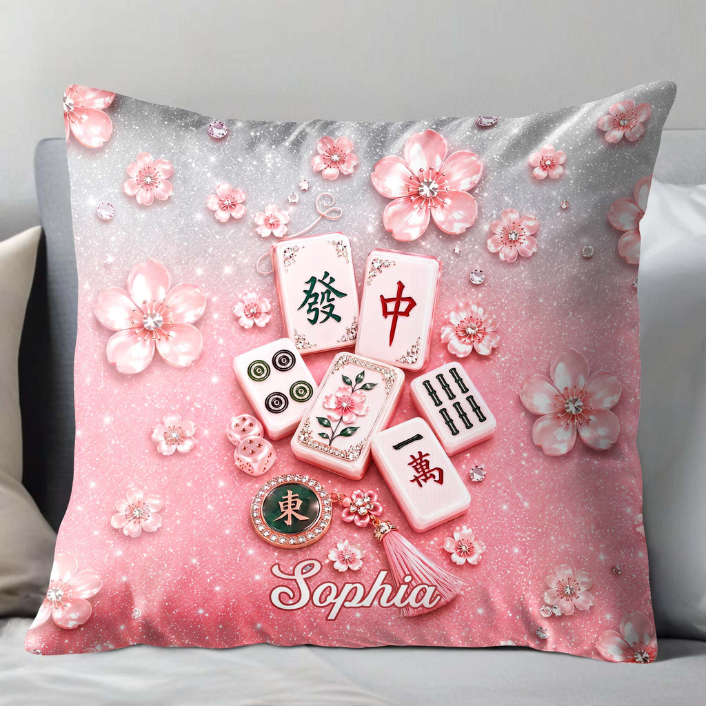 Personalized Cherry Blossom Mahjong Tile Pillow Custom Gift