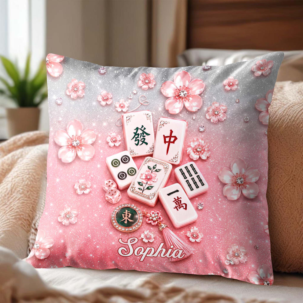 Personalized Cherry Blossom Mahjong Tile Pillow Custom Gift
