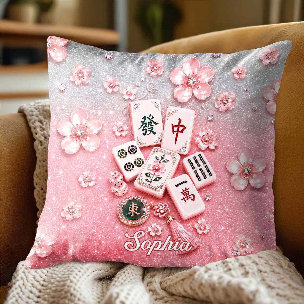 Personalized Cherry Blossom Mahjong Tile Pillow Custom Gift