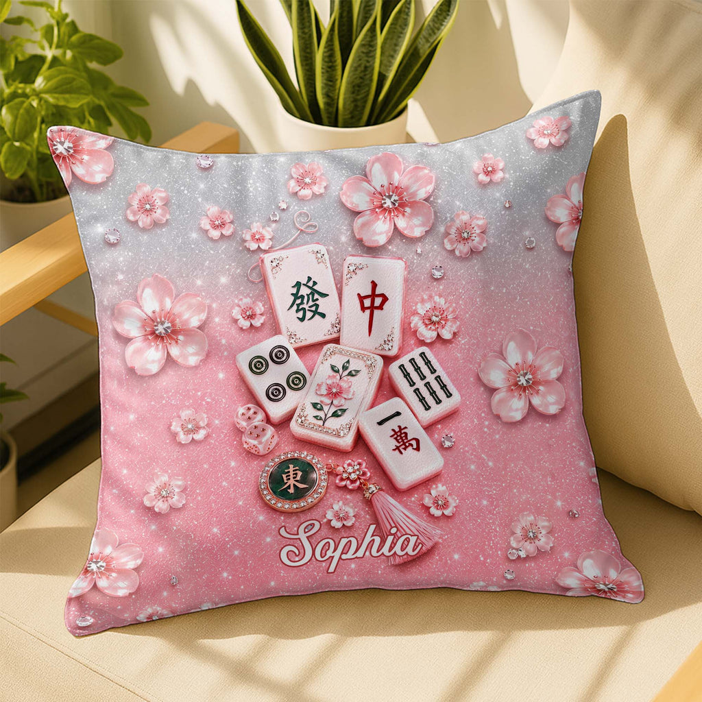 Personalized Cherry Blossom Mahjong Tile Pillow Custom Gift