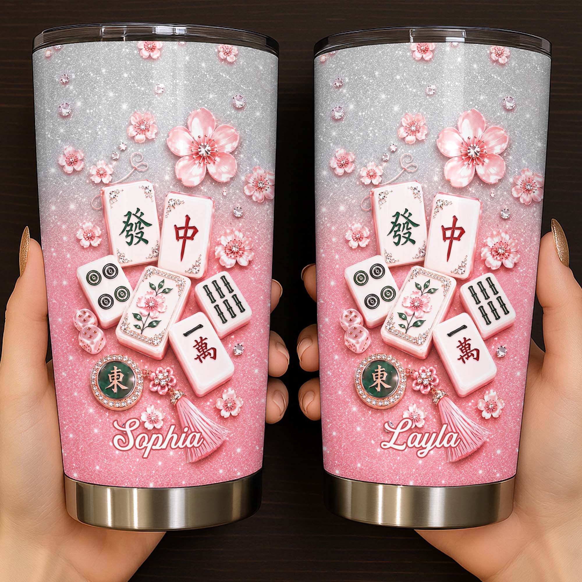 Personalized Mahjong Game Tumbler Custom Name 20oz Gift for Her