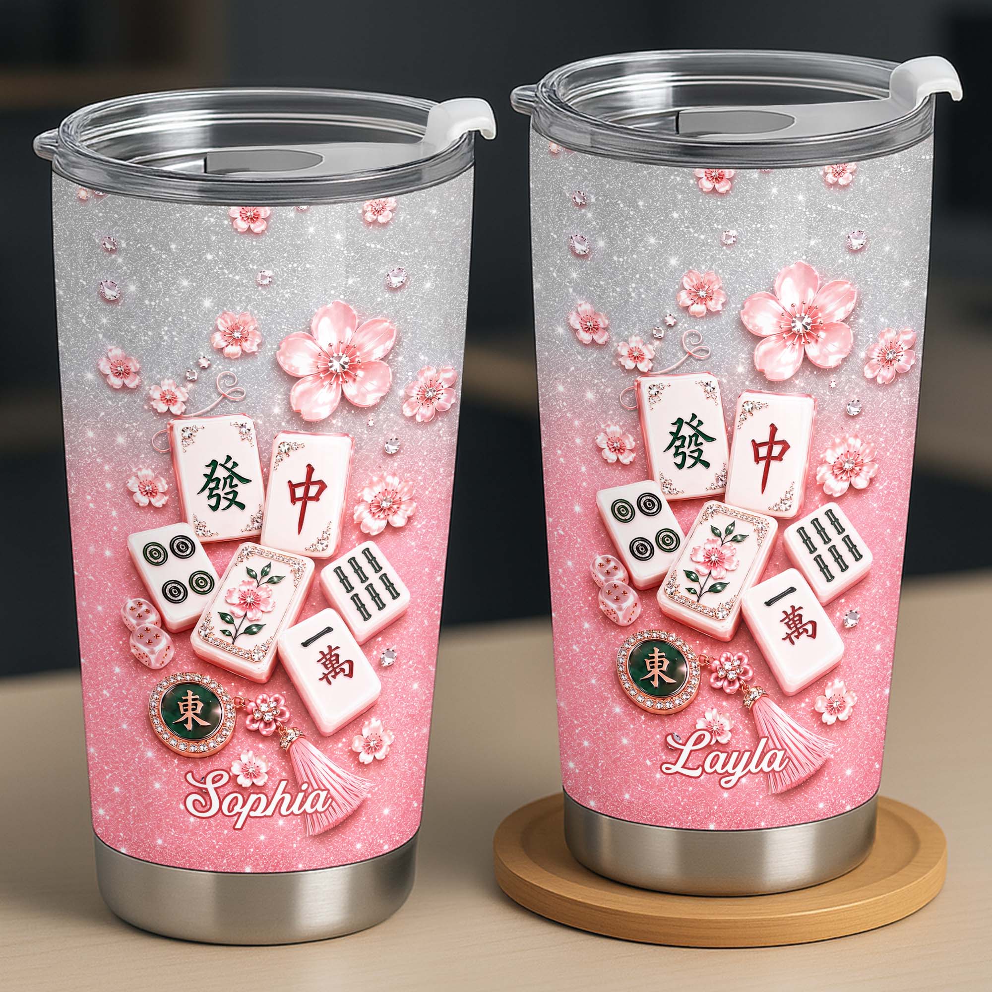 Personalized Mahjong Game Tumbler Custom Name 20oz Gift for Her