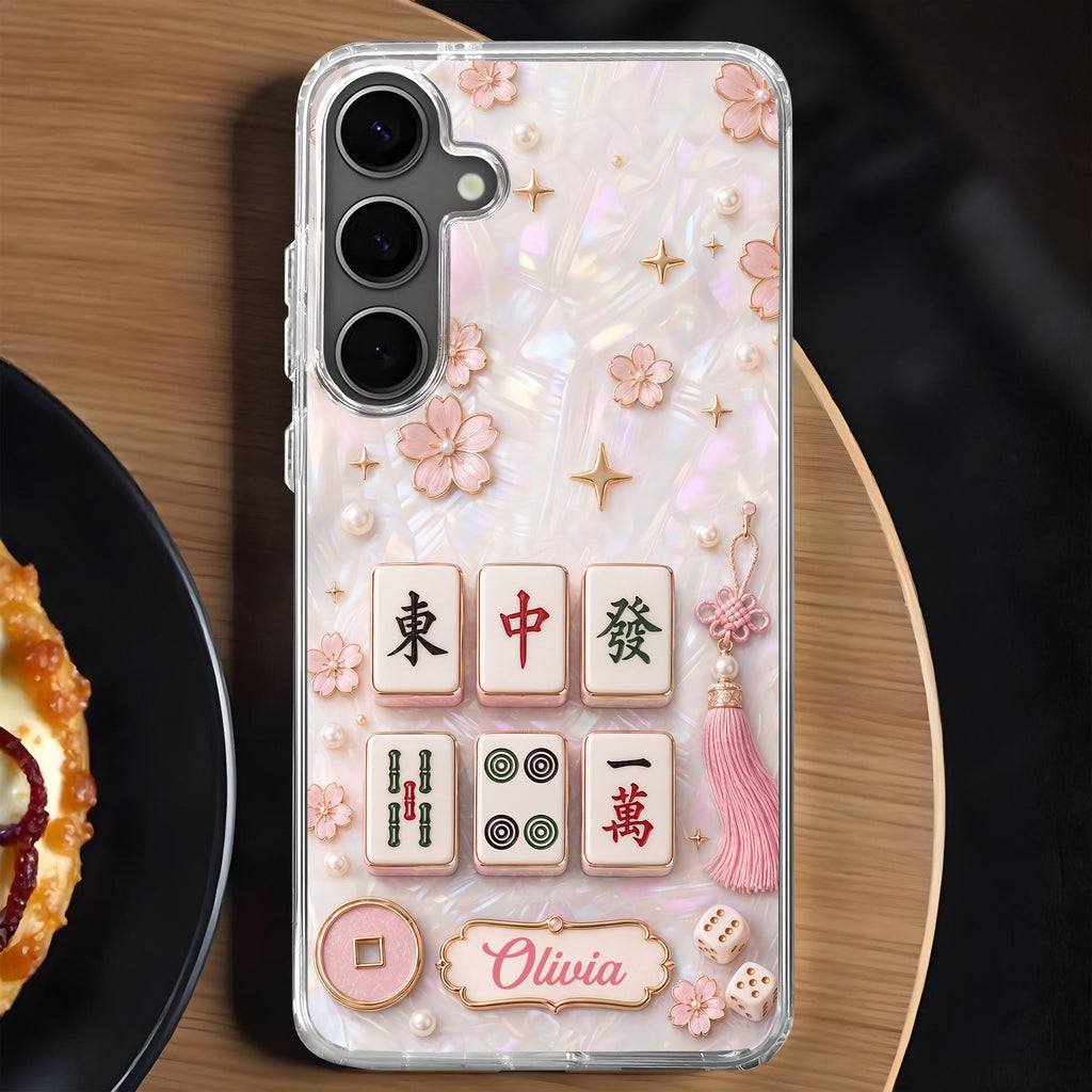 Personalized Clear Phone Case with Cherry Blossoms for Mahjong Lovers Clear Phone Case GradoCreations