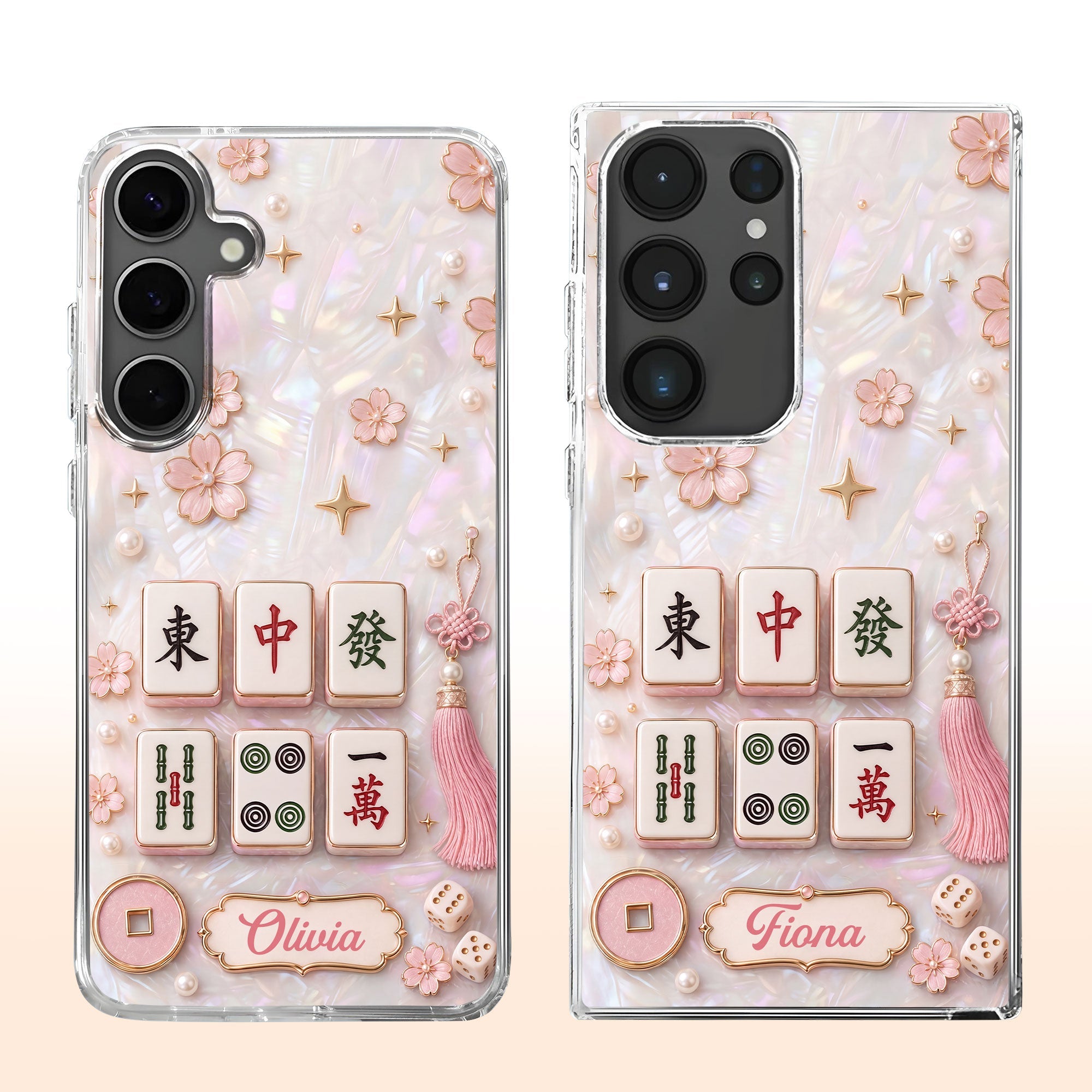 Personalized Clear Phone Case with Cherry Blossoms for Mahjong Lovers Clear Phone Case GradoCreations