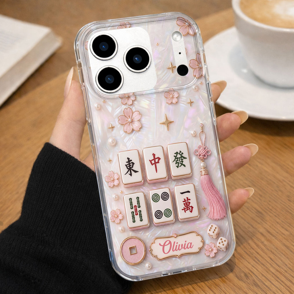 Personalized Clear Phone Case with Cherry Blossoms for Mahjong Lovers Clear Phone Case GradoCreations