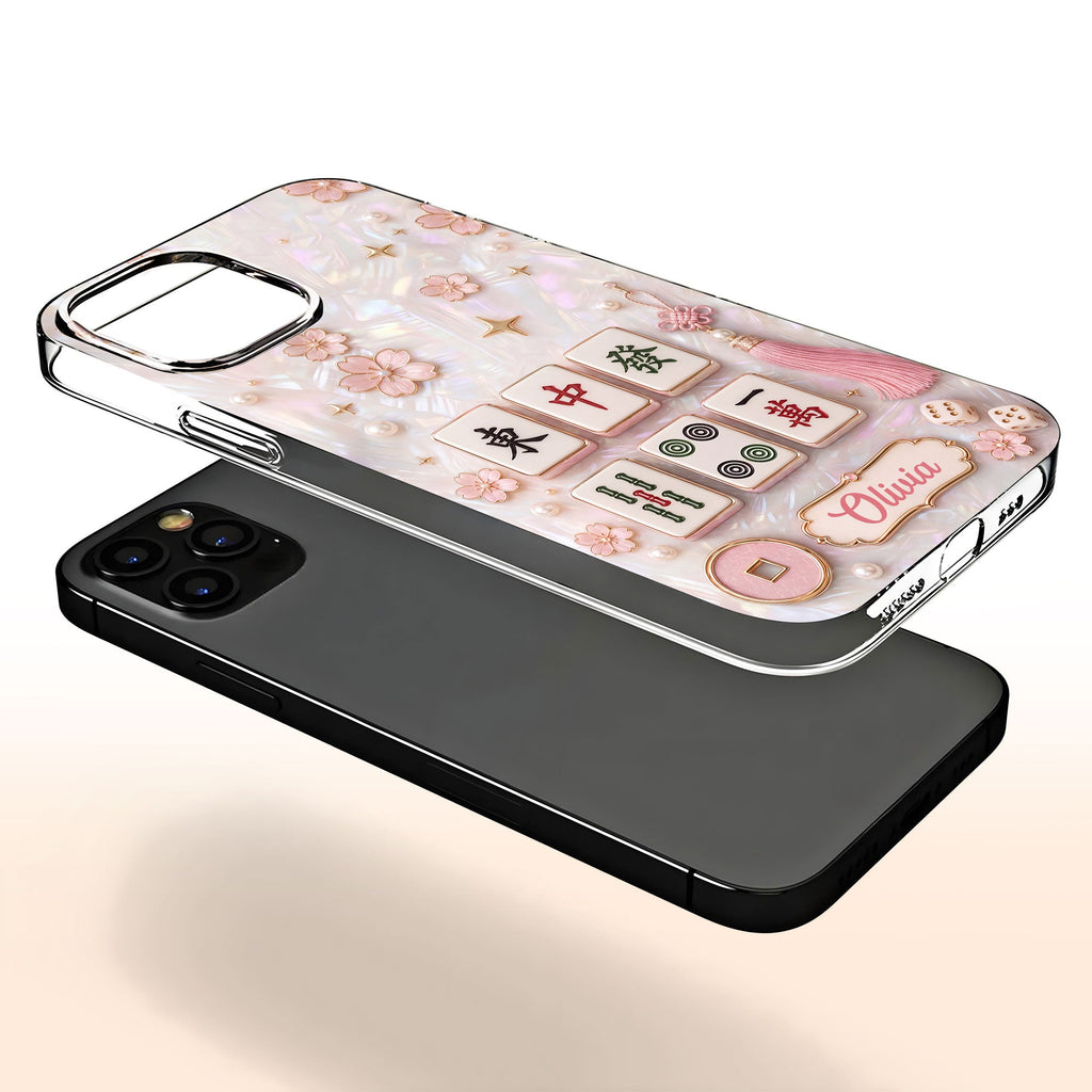 Personalized Clear Phone Case with Cherry Blossoms for Mahjong Lovers Clear Phone Case GradoCreations