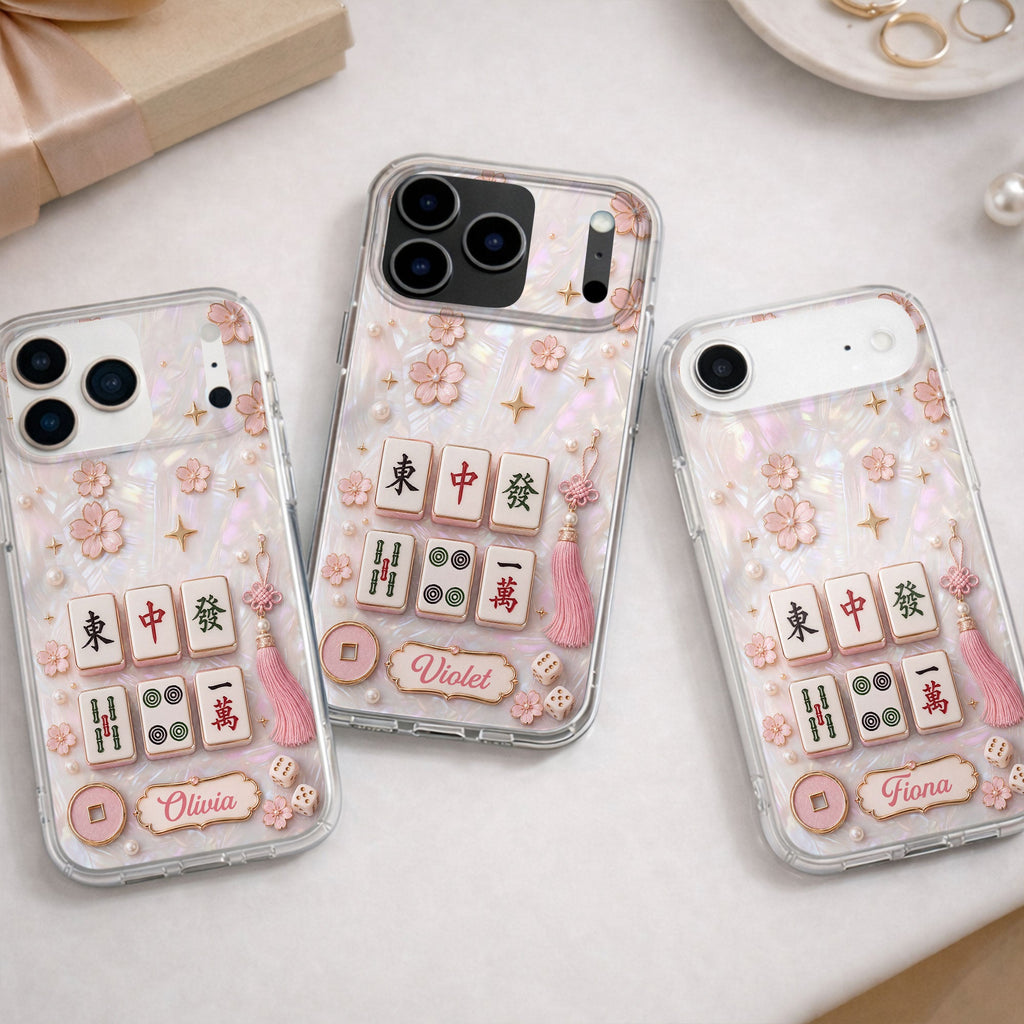 Personalized Clear Phone Case with Cherry Blossoms for Mahjong Lovers Clear Phone Case GradoCreations