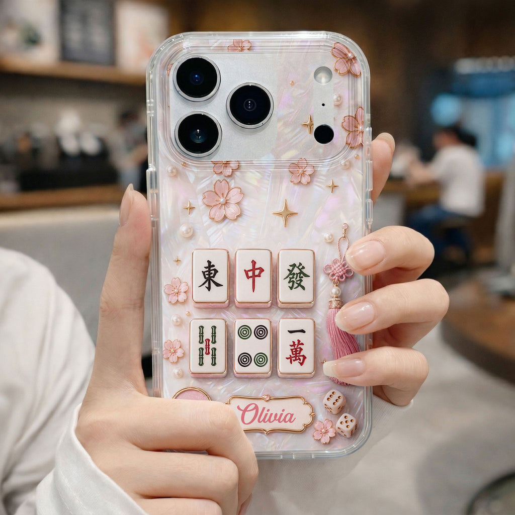 Personalized Clear Phone Case with Cherry Blossoms for Mahjong Lovers Clear Phone Case GradoCreations