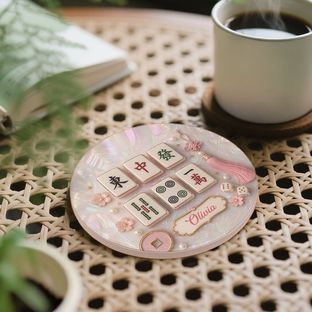 Personalized Mahjong Mother of Pearl Coaster Custom Name Gift Ceramic Coaster GradoCreations