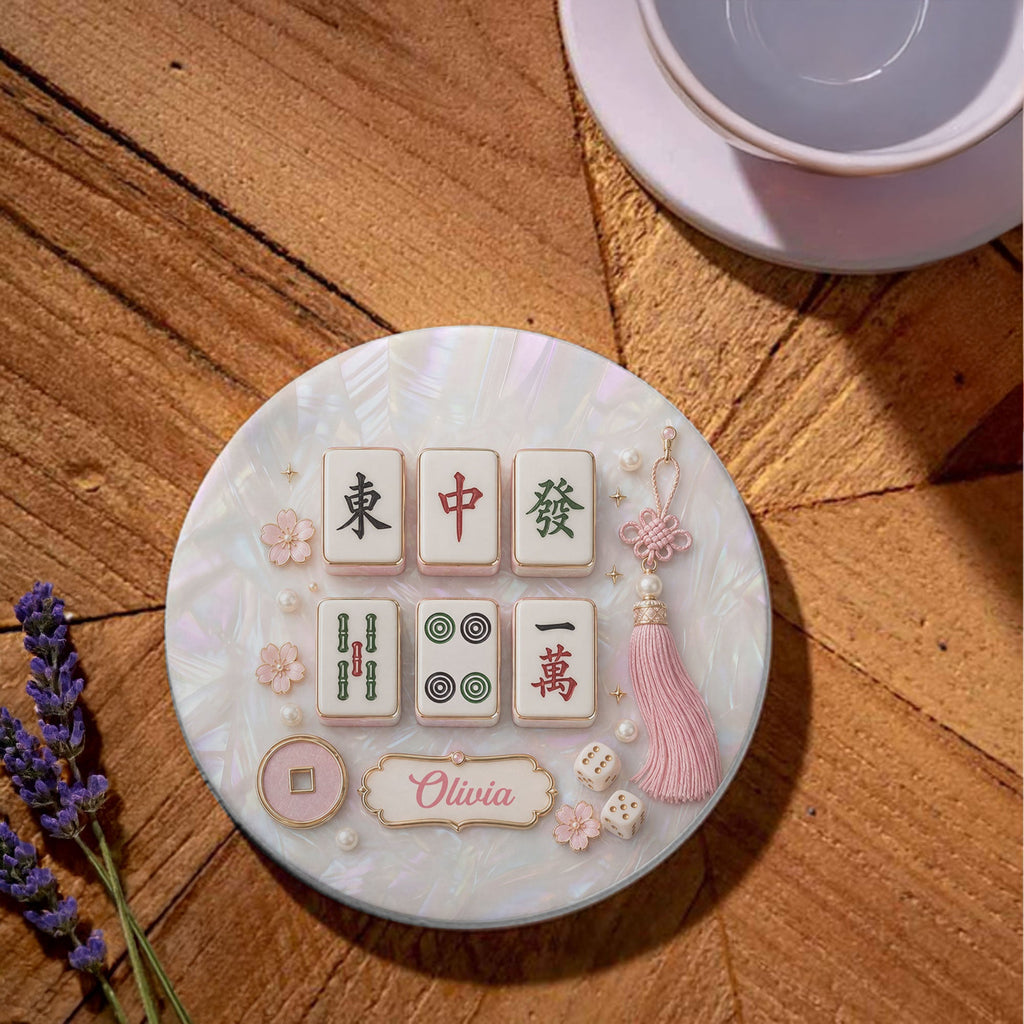 Personalized Mahjong Mother of Pearl Coaster Custom Name Gift Ceramic Coaster GradoCreations