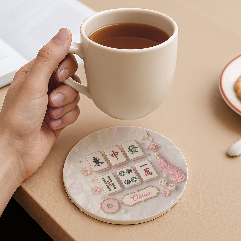 Personalized Mahjong Mother of Pearl Coaster Custom Name Gift Ceramic Coaster GradoCreations