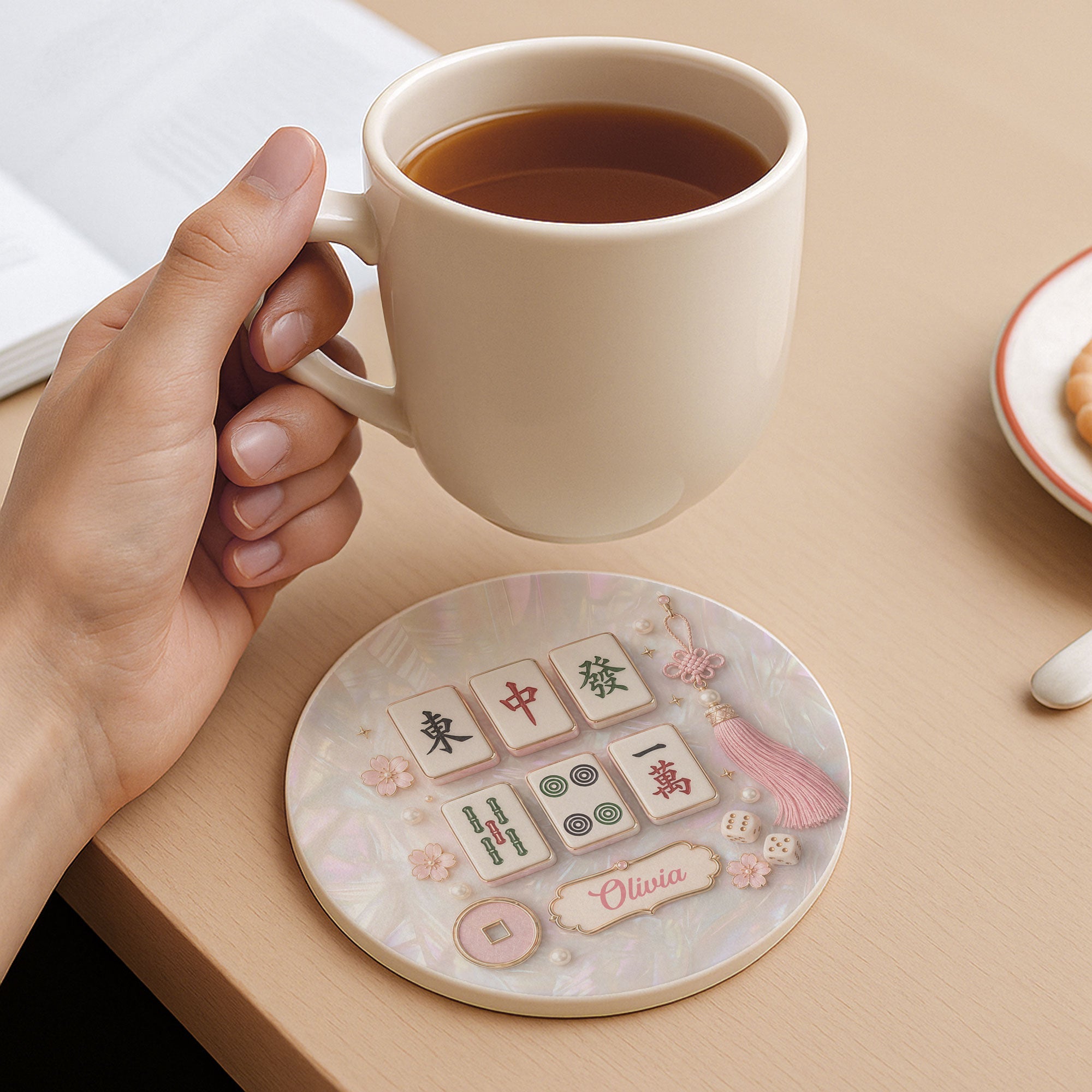 Personalized Mahjong Mother of Pearl Coaster Custom Name Gift Ceramic Coaster GradoCreations