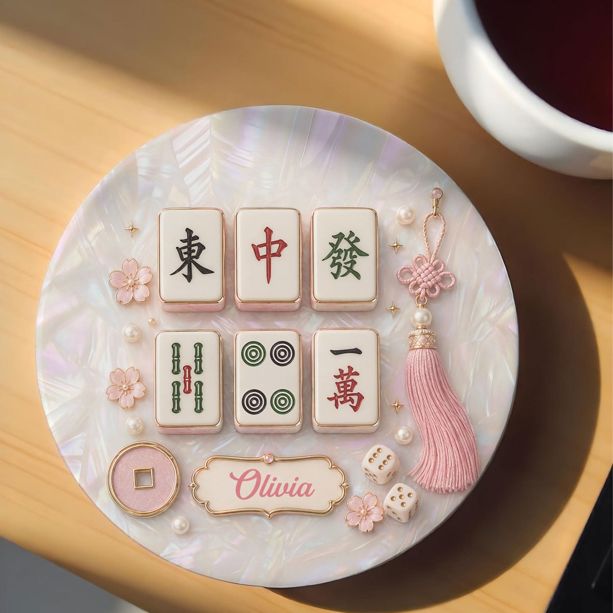 Personalized Mahjong Mother of Pearl Coaster Custom Name Gift Ceramic Coaster GradoCreations