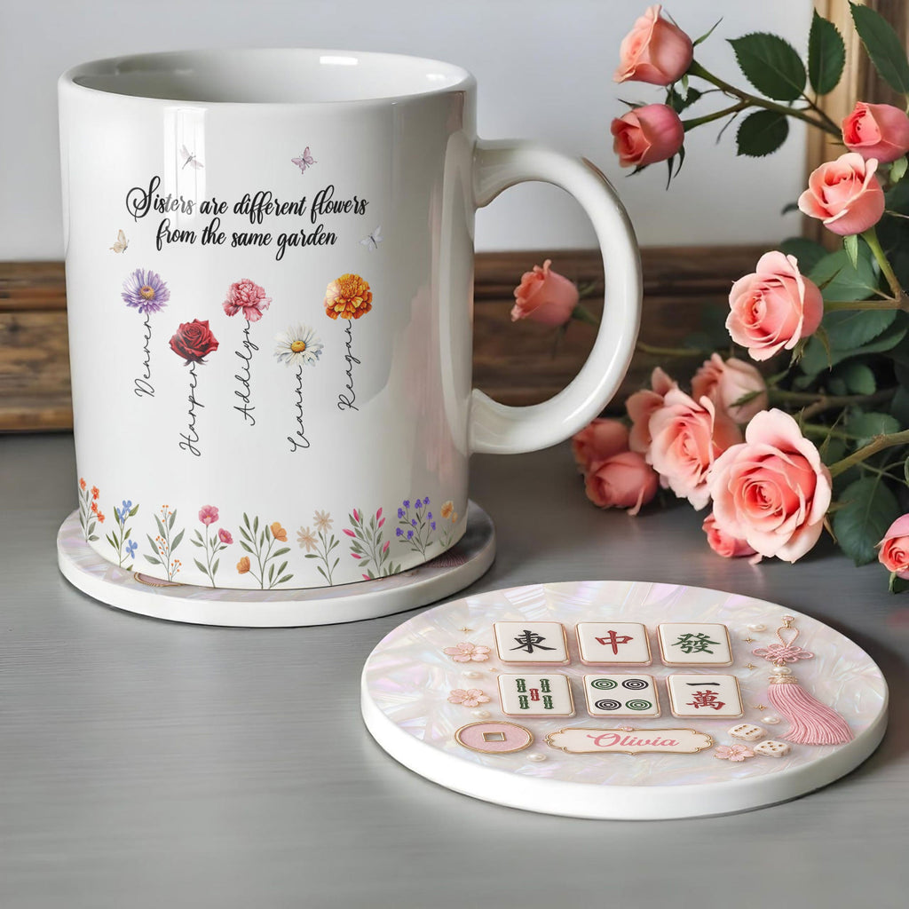 Personalized Mahjong Mother of Pearl Coaster Custom Name Gift Ceramic Coaster GradoCreations