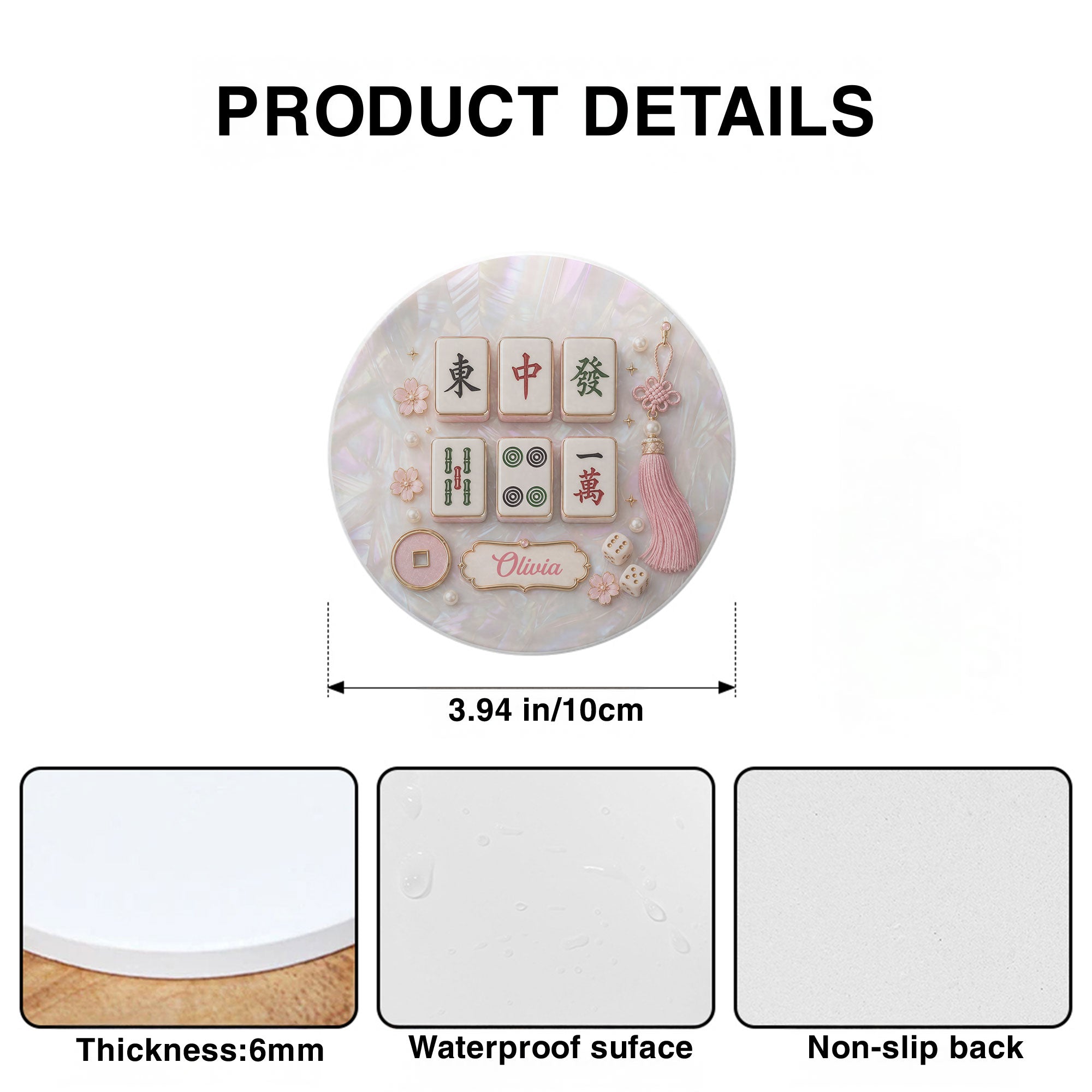 Personalized Mahjong Mother of Pearl Coaster Custom Name Gift Ceramic Coaster GradoCreations