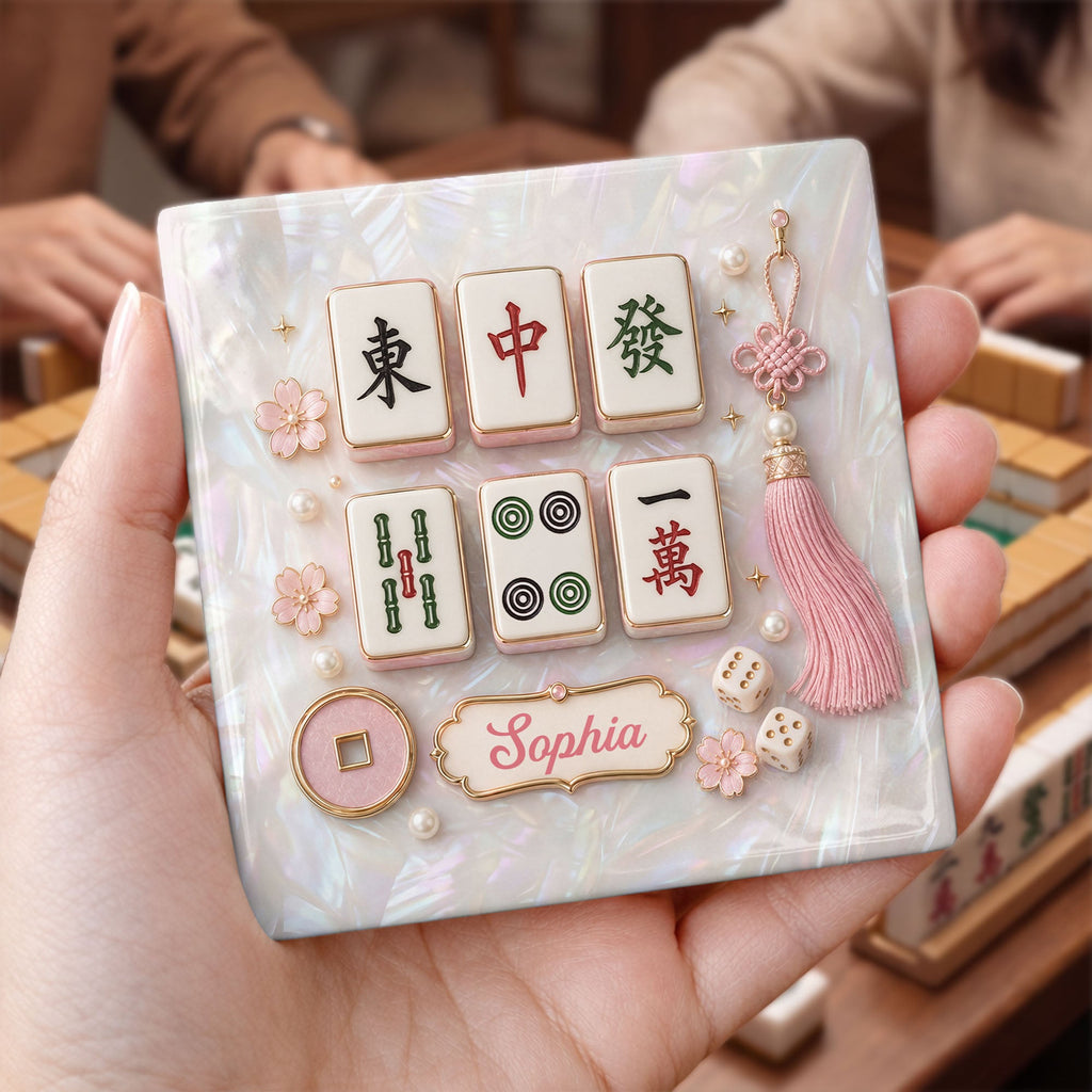 Personalized Mahjong Tiles Ceramic Coaster Custom Gift for Her Square Ceramic Coaster GradoCreations