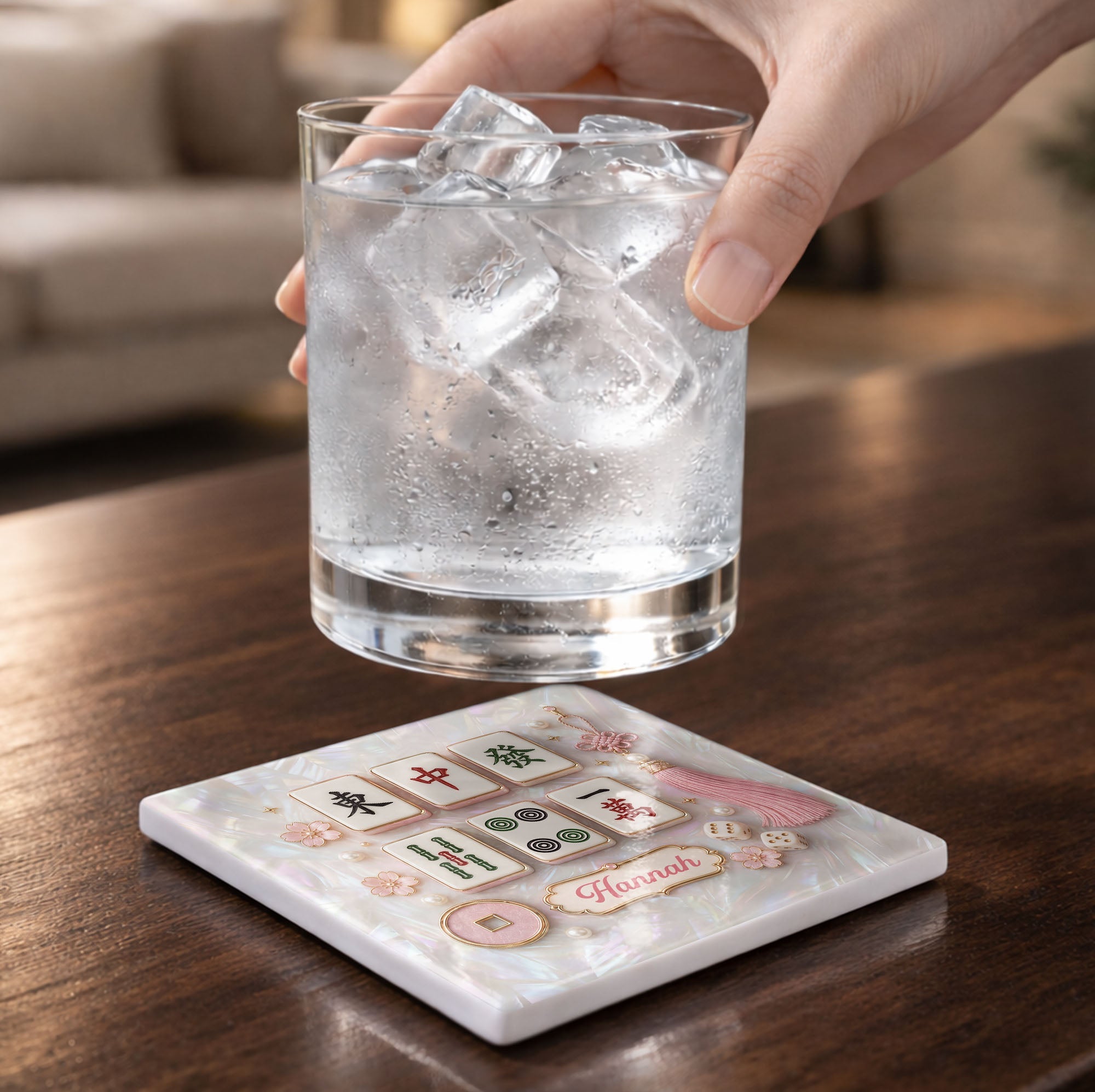 Personalized Mahjong Tiles Ceramic Coaster Custom Gift for Her Square Ceramic Coaster GradoCreations