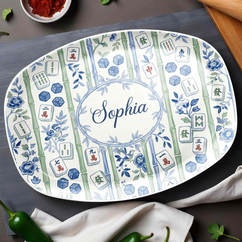 Personalized Floral Mahjong Plate Custom Name Gift for Mom Custom Plate GradoCreations