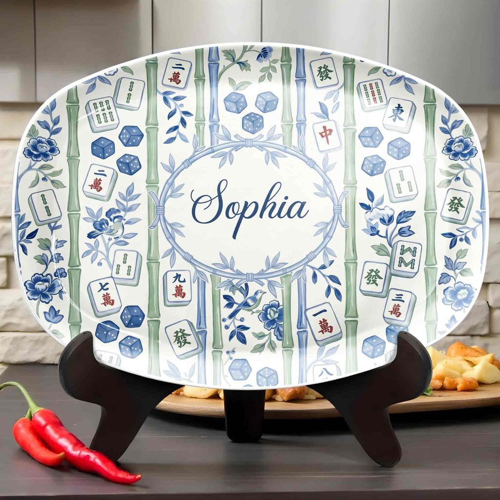 Personalized Floral Mahjong Plate Custom Name Gift for Mom Custom Plate GradoCreations