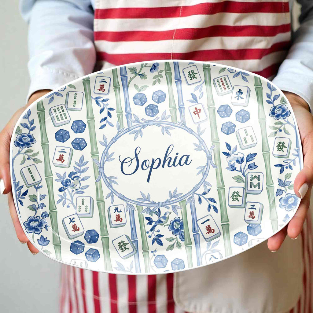 Personalized Floral Mahjong Plate Custom Name Gift for Mom Custom Plate GradoCreations