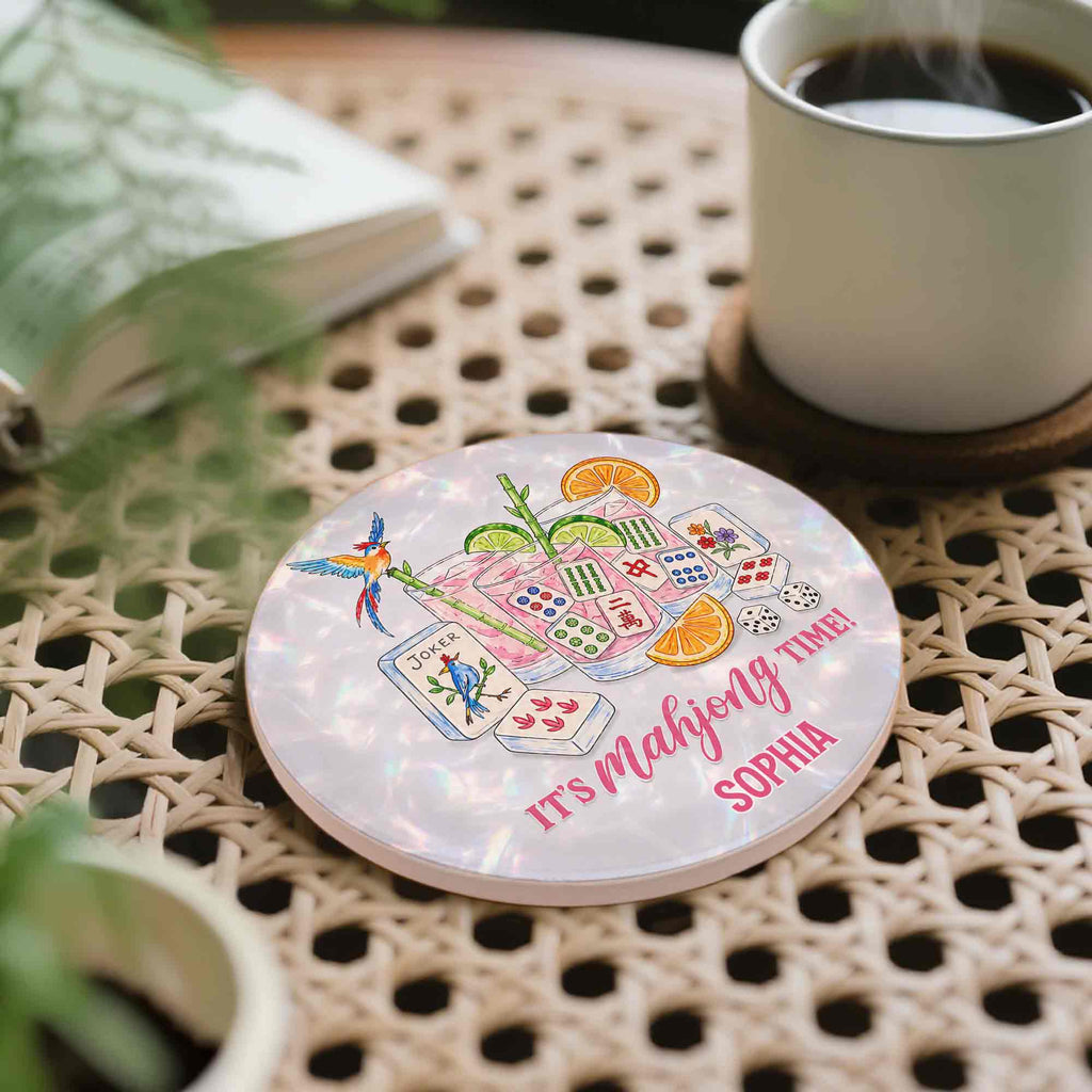 Personalized Mahjong Coaster Custom Name Gift for Bestie Ceramic Coaster GradoCreations