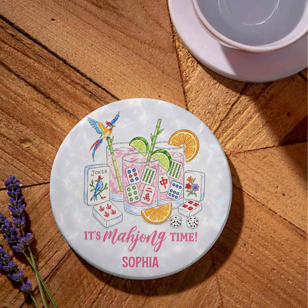 Personalized Mahjong Coaster Custom Name Gift for Bestie Ceramic Coaster GradoCreations