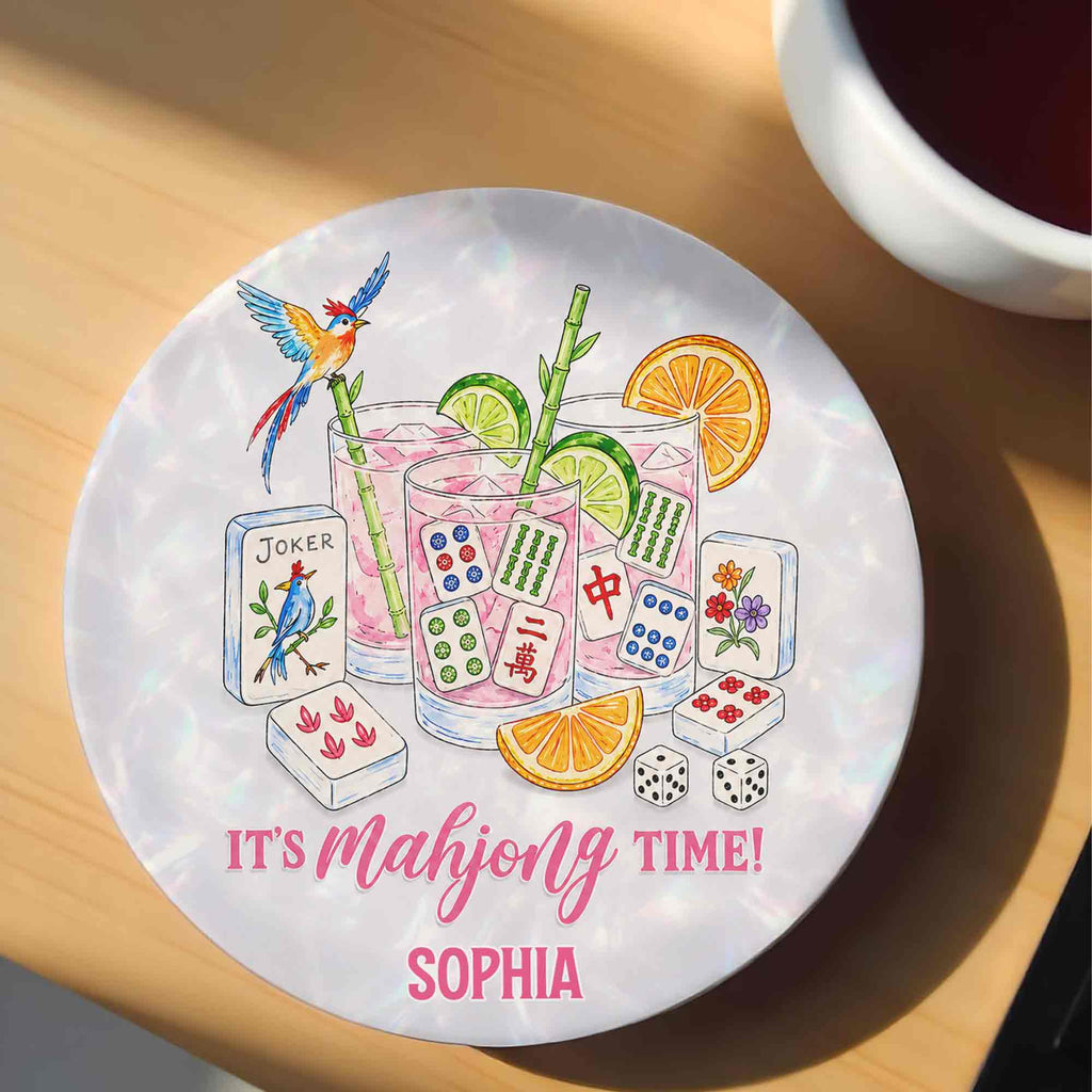 Personalized Mahjong Coaster Custom Name Gift for Bestie Ceramic Coaster GradoCreations