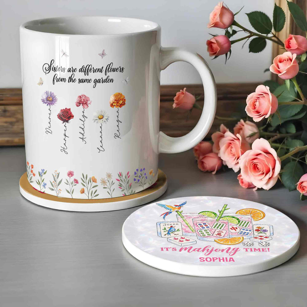 Personalized Mahjong Coaster Custom Name Gift for Bestie Ceramic Coaster GradoCreations