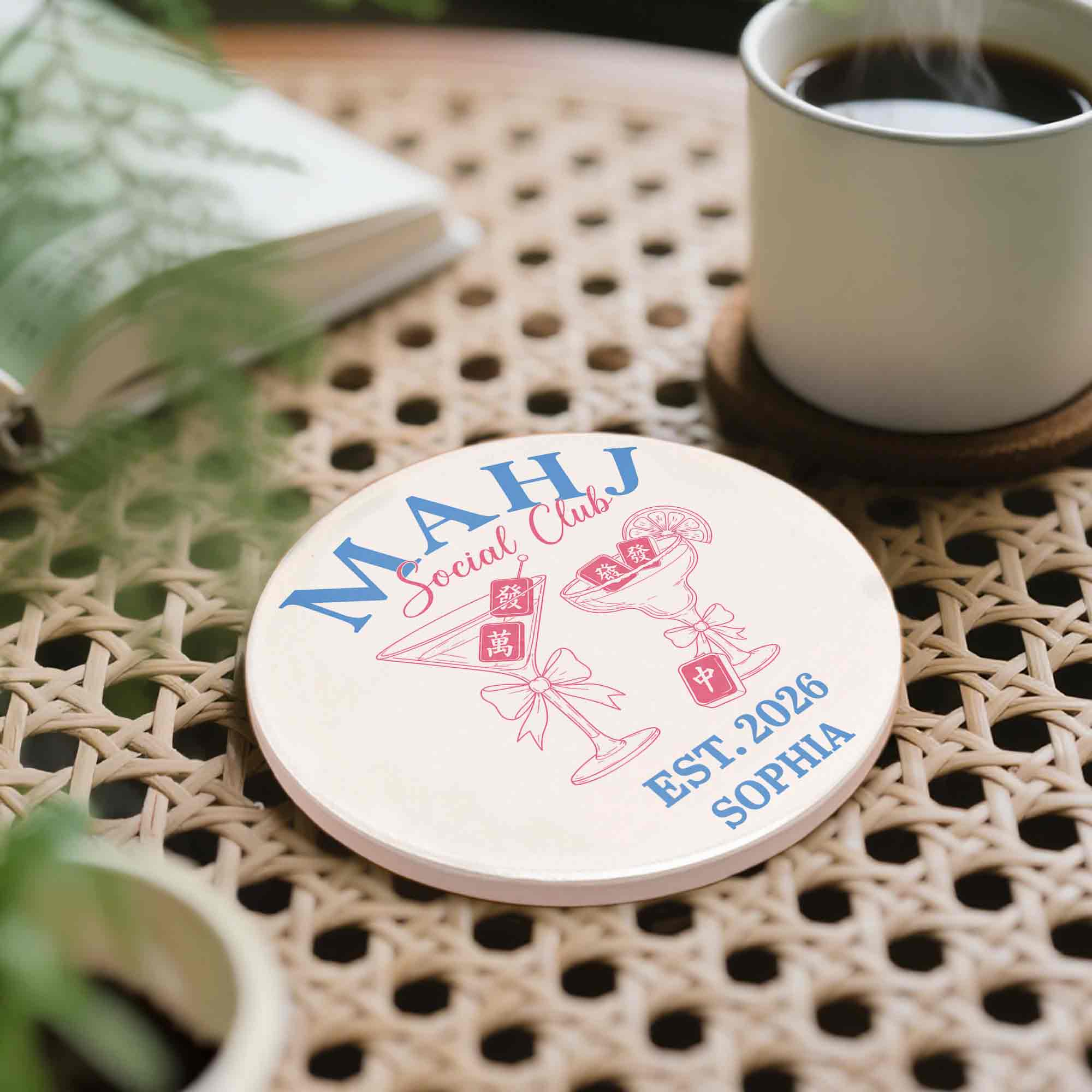 Personalized Mahjong Lover Ceramic Coaster Custom Name Gift Ceramic Coaster GradoCreations