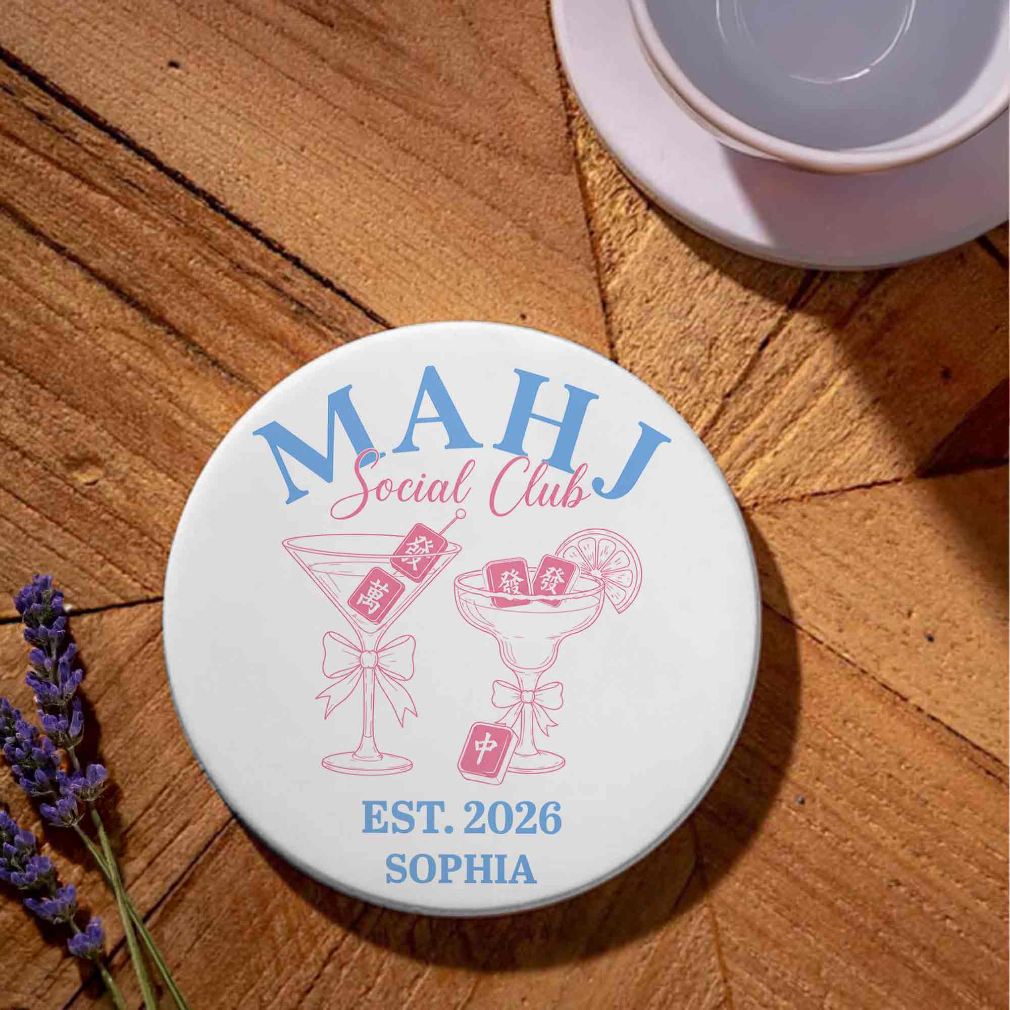 Personalized Mahjong Lover Ceramic Coaster Custom Name Gift Ceramic Coaster GradoCreations