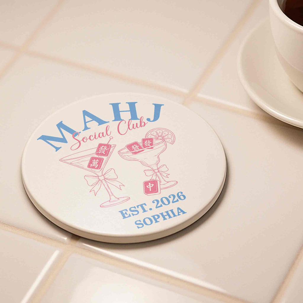 Personalized Mahjong Lover Ceramic Coaster Custom Name Gift Ceramic Coaster GradoCreations