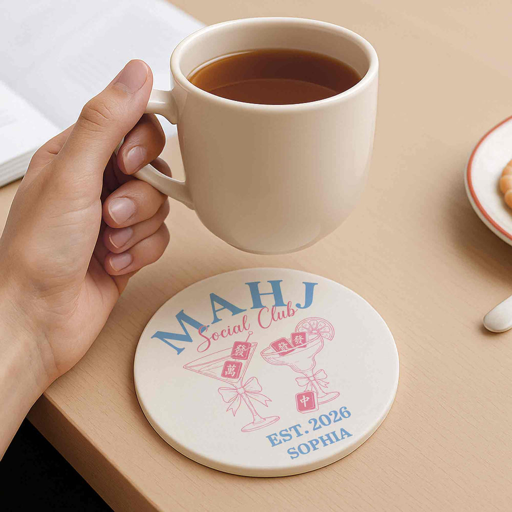 Personalized Mahjong Lover Ceramic Coaster Custom Name Gift Ceramic Coaster GradoCreations