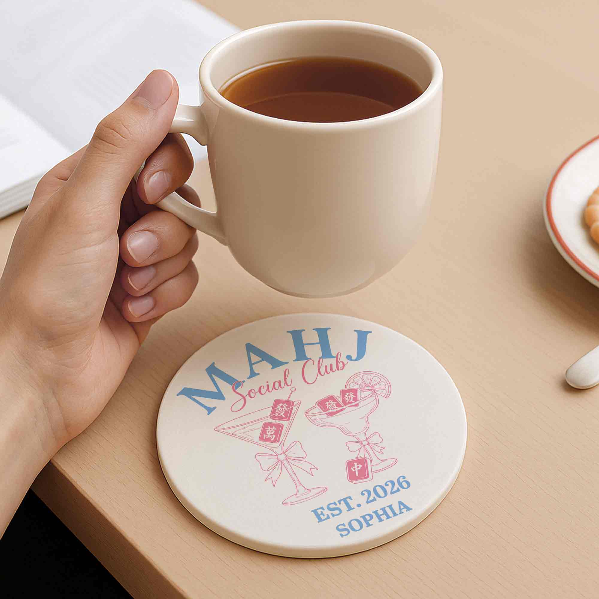 Personalized Mahjong Lover Ceramic Coaster Custom Name Gift Ceramic Coaster GradoCreations