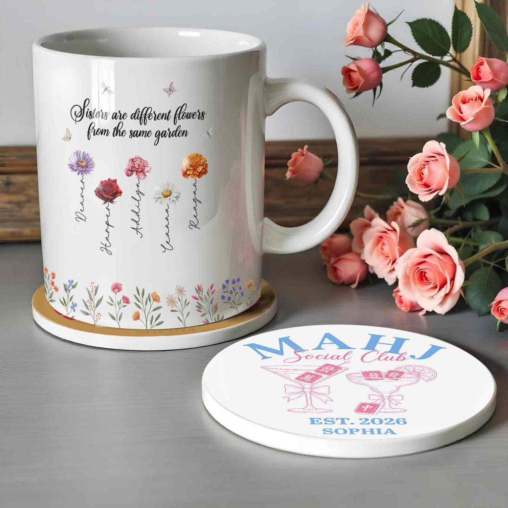 Personalized Mahjong Lover Ceramic Coaster Custom Name Gift Ceramic Coaster GradoCreations