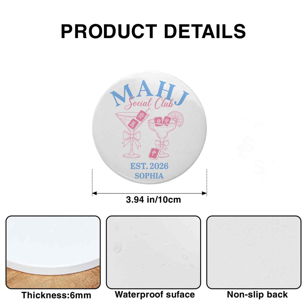 Personalized Mahjong Lover Ceramic Coaster Custom Name Gift Ceramic Coaster GradoCreations