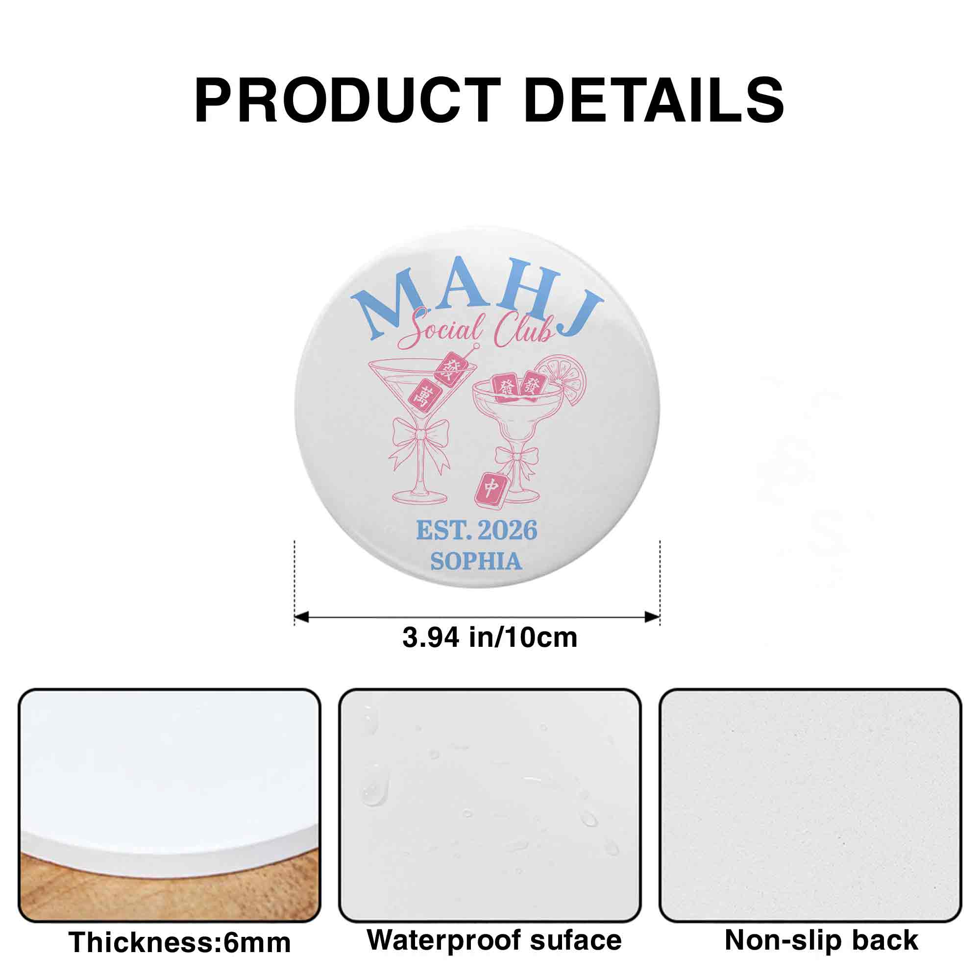 Personalized Mahjong Lover Ceramic Coaster Custom Name Gift Ceramic Coaster GradoCreations