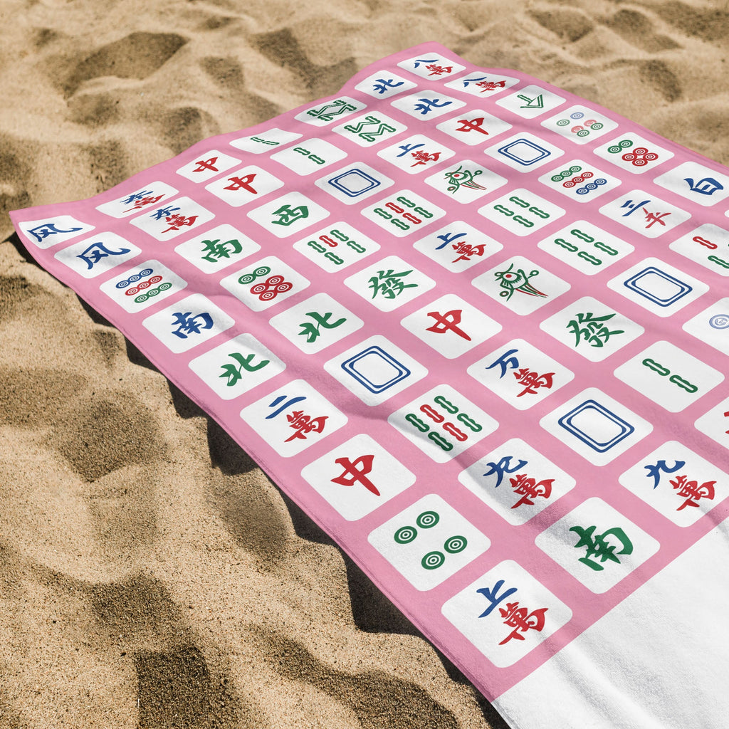 Personalized Mahjong Tiles Beach Towel Custom Name Gift Beach Towels GradoCreations