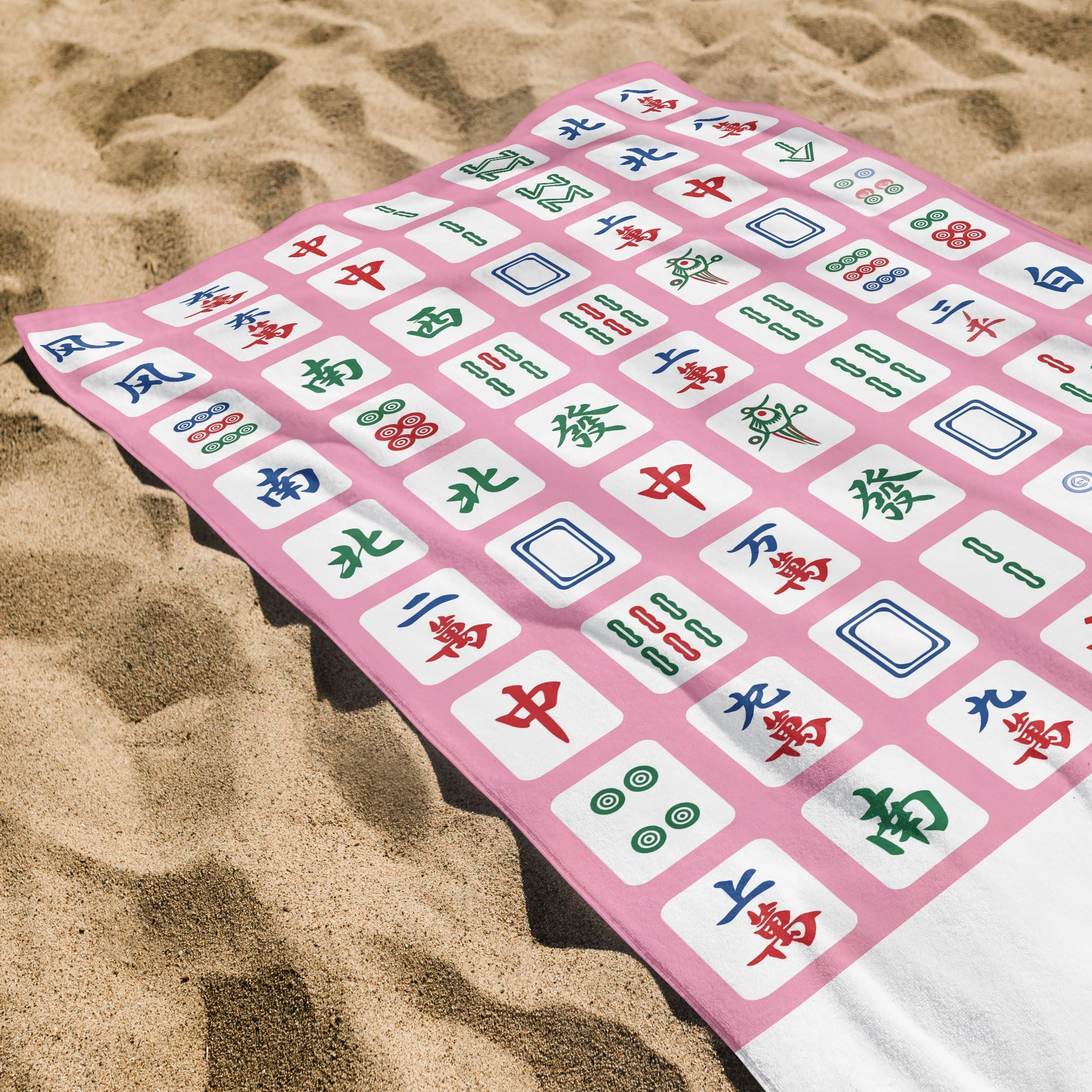 Personalized Mahjong Tiles Beach Towel Custom Name Gift Beach Towels GradoCreations