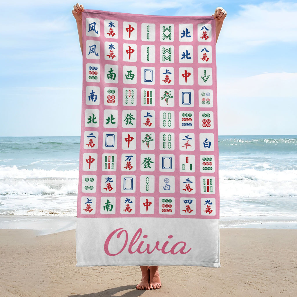 Personalized Mahjong Tiles Beach Towel Custom Name Gift Beach Towels GradoCreations