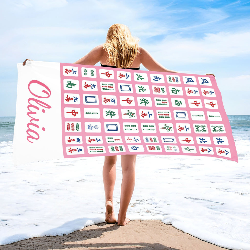 Personalized Mahjong Tiles Beach Towel Custom Name Gift Beach Towels GradoCreations