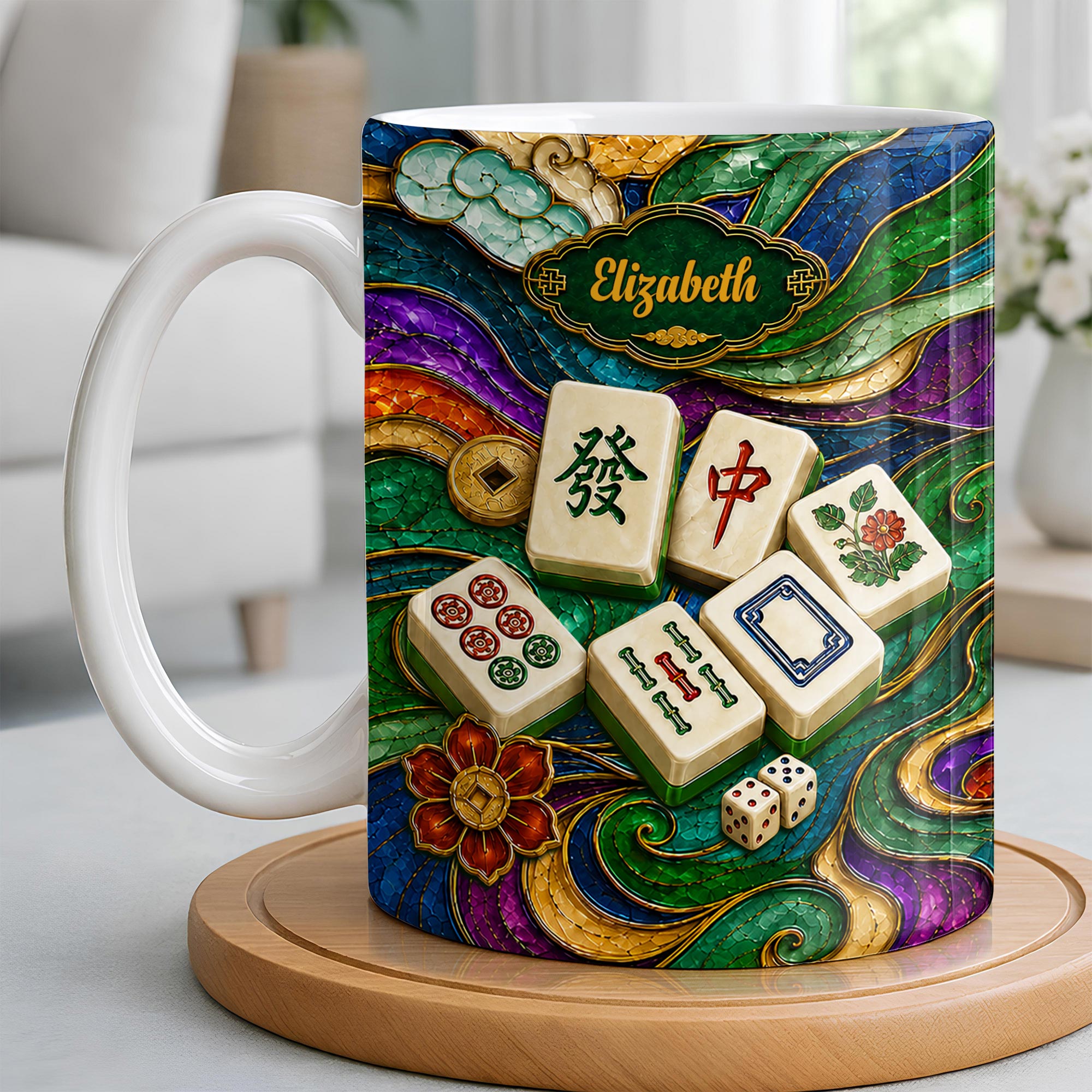 Personalized Mahjong Tiles Ceramic Mug Custom Name Gift Edge-to-edge Mug GradoCreations