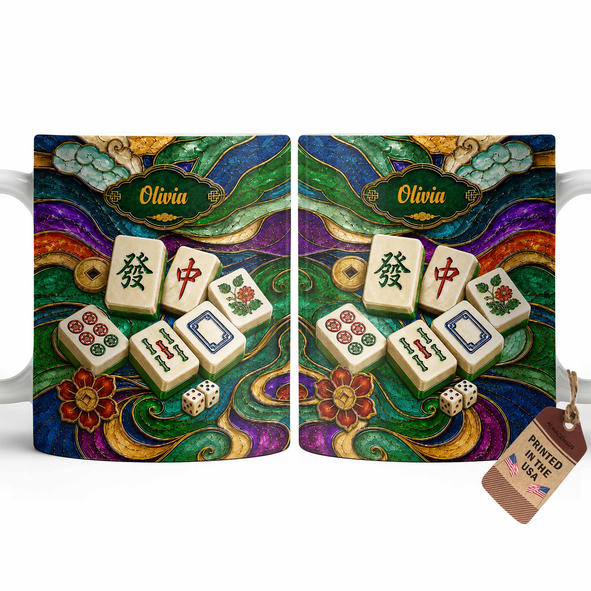 Personalized Mahjong Tiles Ceramic Mug Custom Name Gift Edge-to-edge Mug GradoCreations