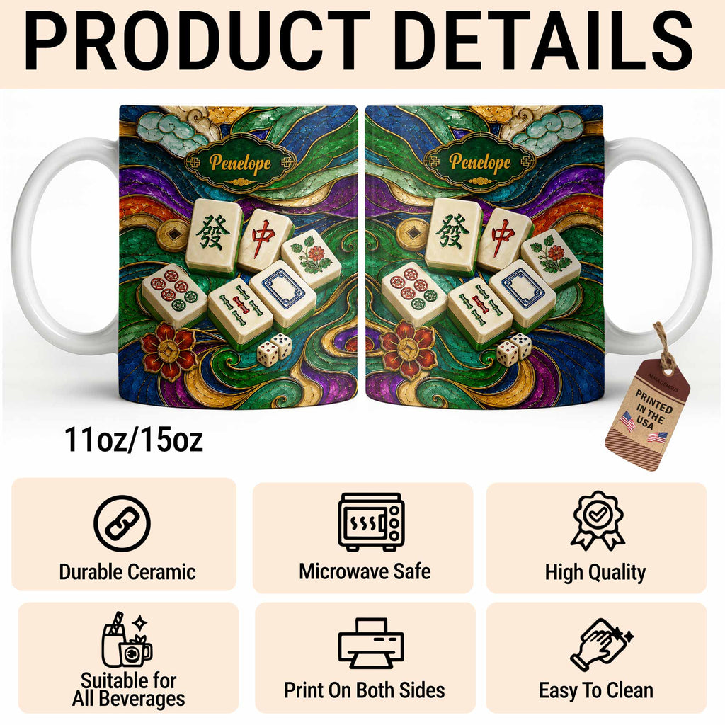 Personalized Mahjong Tiles Ceramic Mug Custom Name Gift Edge-to-edge Mug GradoCreations