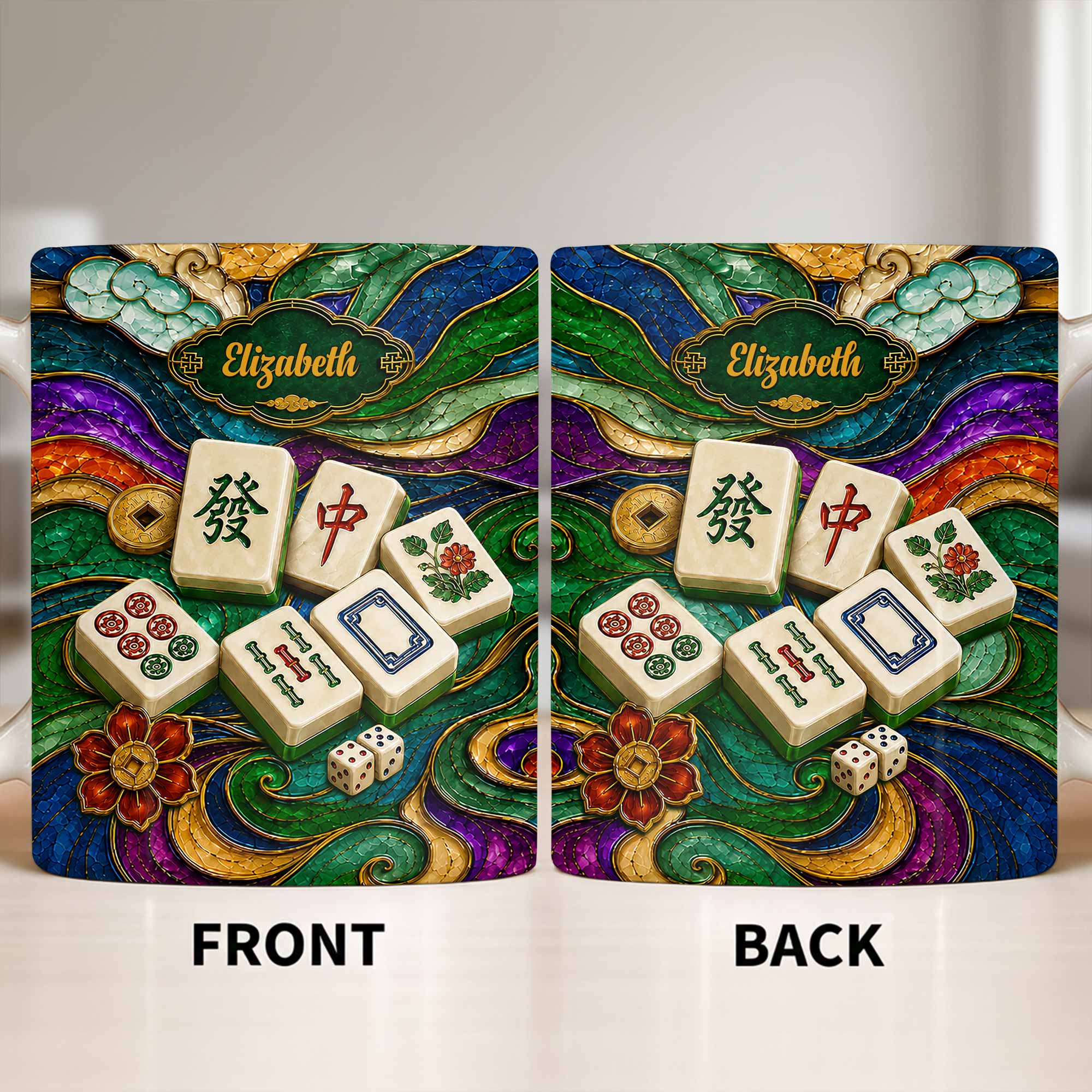 Personalized Mahjong Tiles Ceramic Mug Custom Name Gift Edge-to-edge Mug GradoCreations