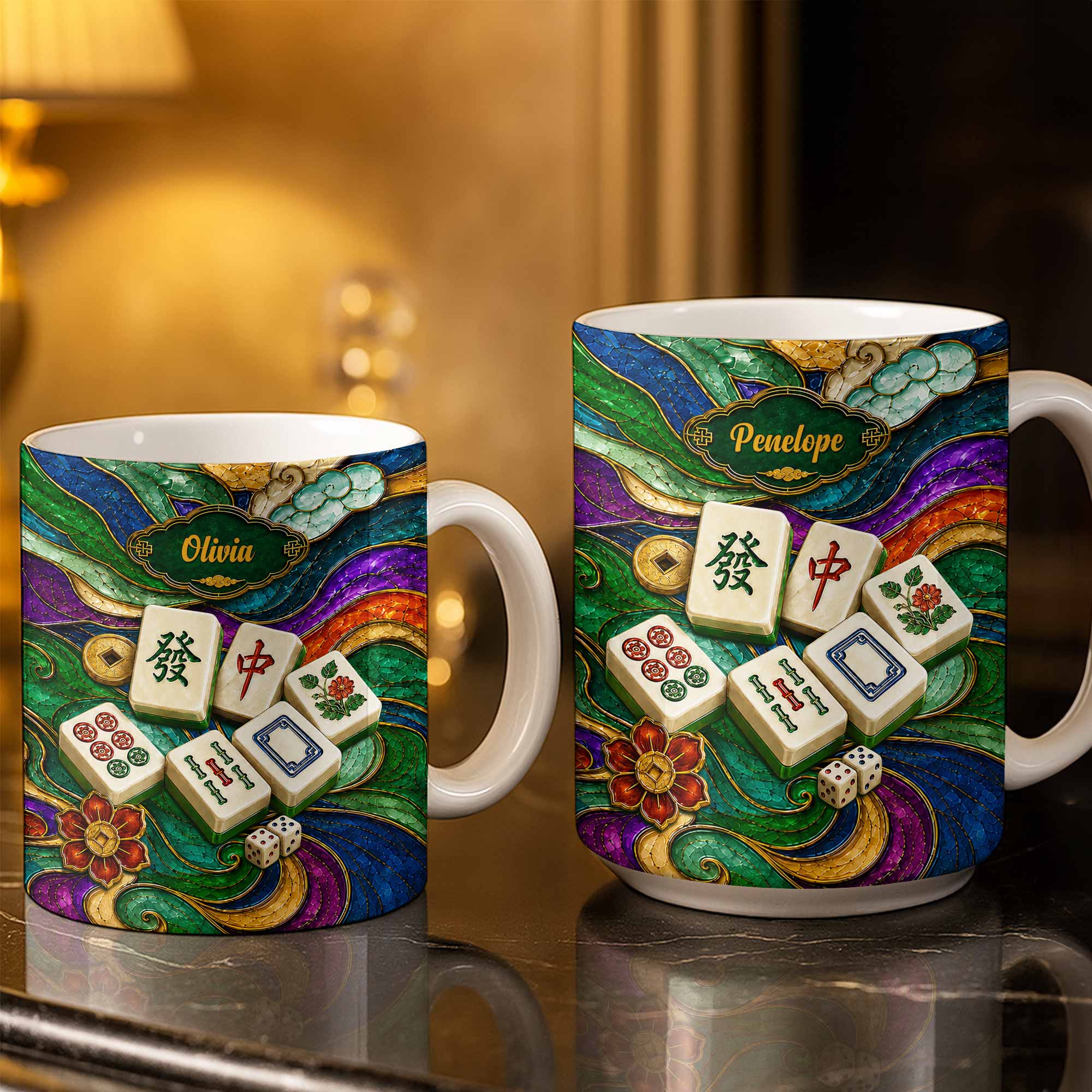 Personalized Mahjong Tiles Ceramic Mug Custom Name Gift Edge-to-edge Mug GradoCreations