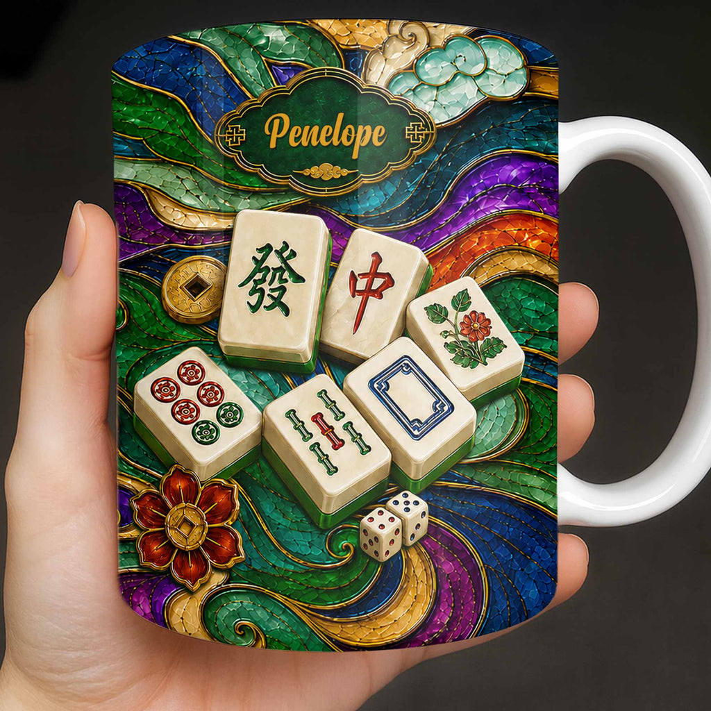 Personalized Mahjong Tiles Ceramic Mug Custom Name Gift Edge-to-edge Mug GradoCreations