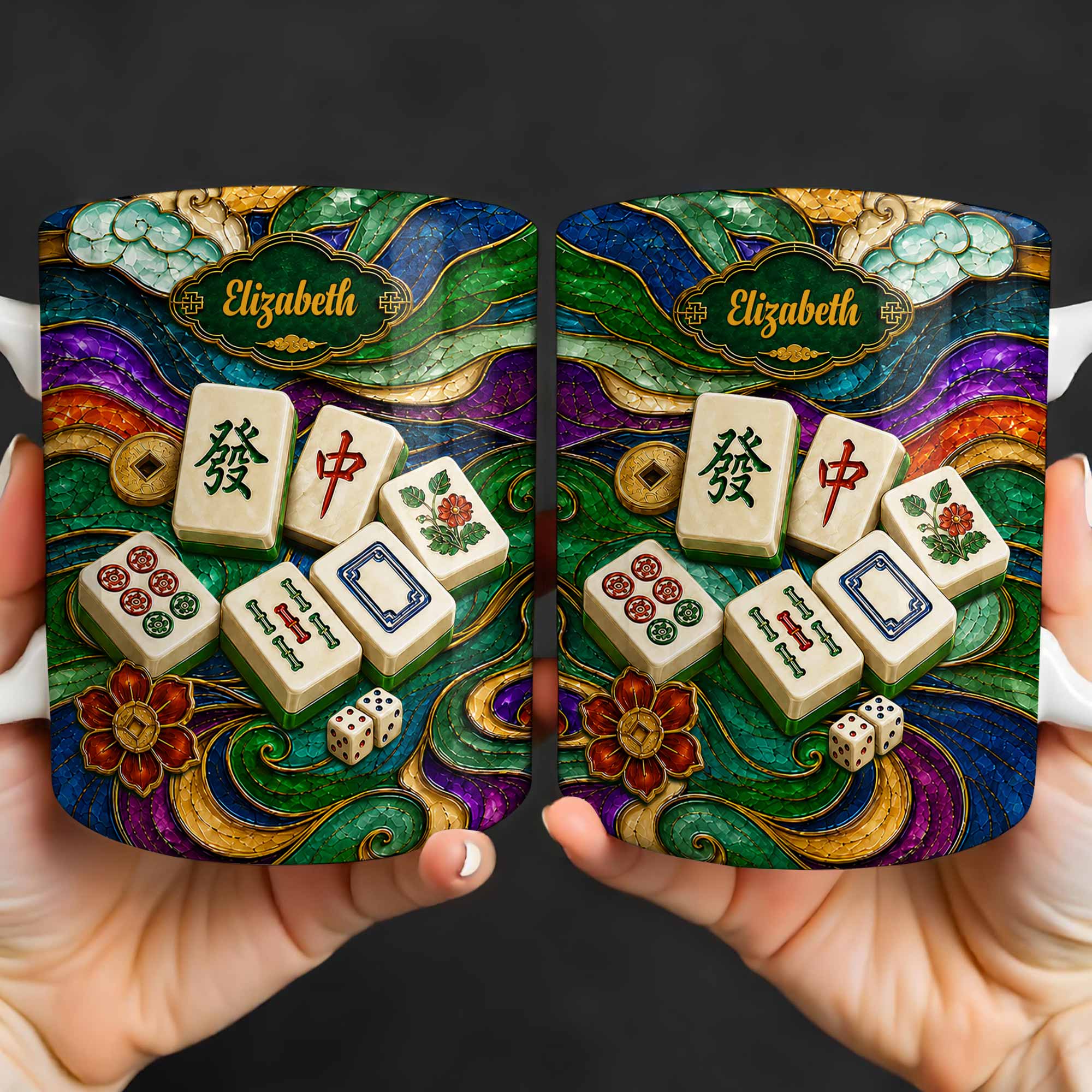 Personalized Mahjong Tiles Ceramic Mug Custom Name Gift Edge-to-edge Mug GradoCreations