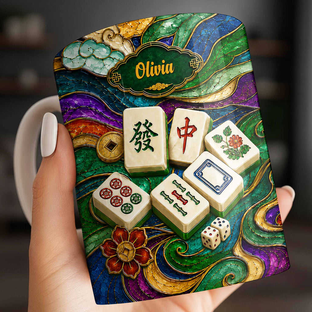 Personalized Mahjong Tiles Ceramic Mug Custom Name Gift Edge-to-edge Mug GradoCreations
