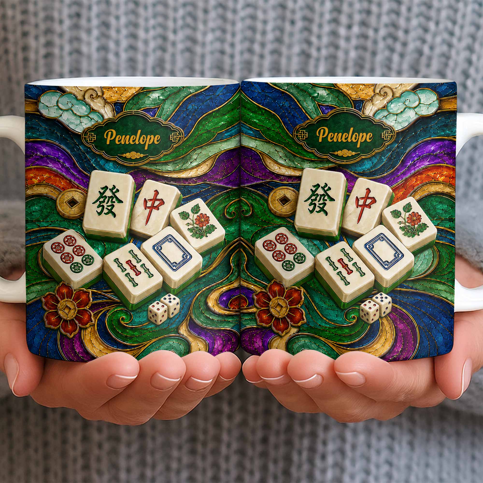 Personalized Mahjong Tiles Ceramic Mug Custom Name Gift Edge-to-edge Mug GradoCreations