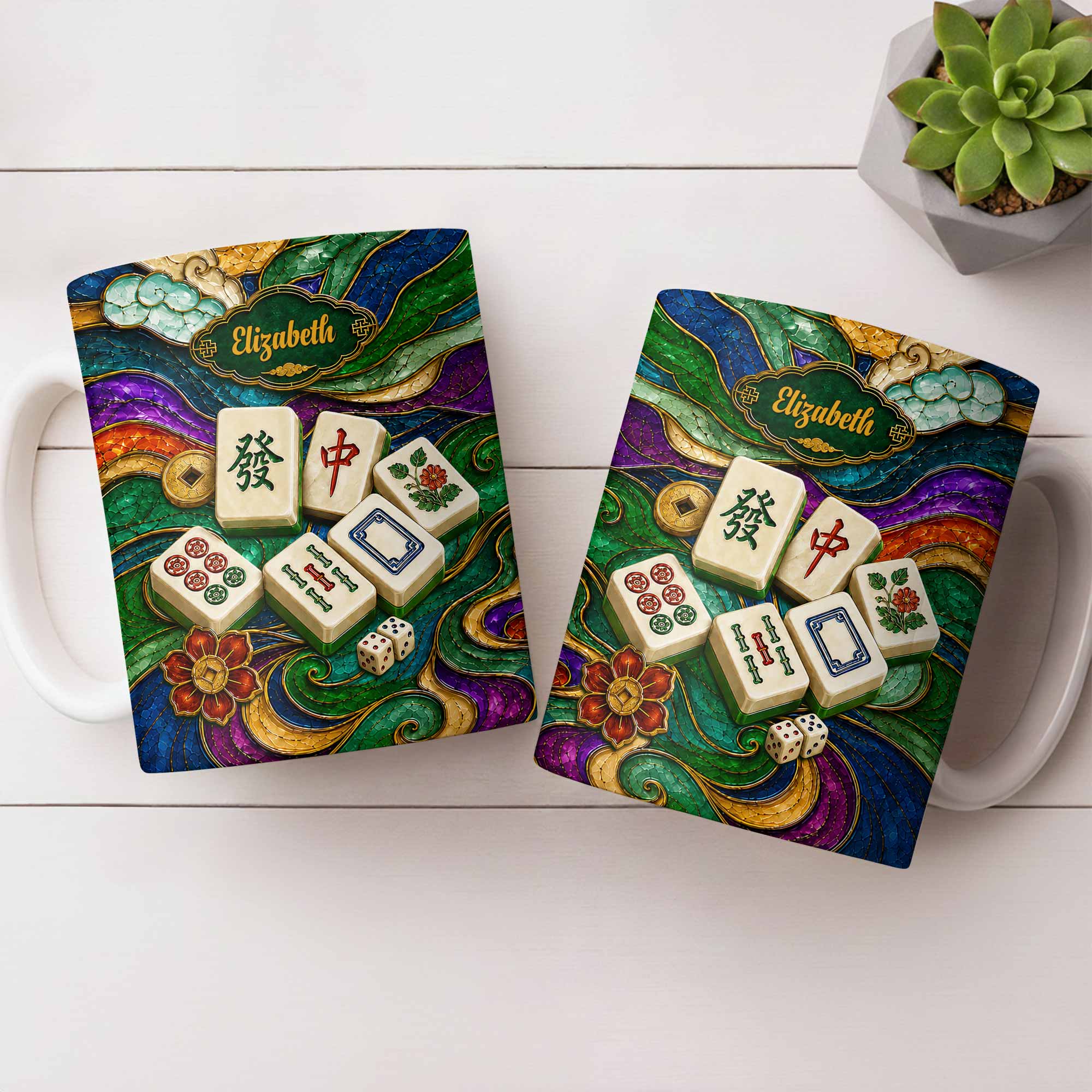 Personalized Mahjong Tiles Ceramic Mug Custom Name Gift Edge-to-edge Mug GradoCreations